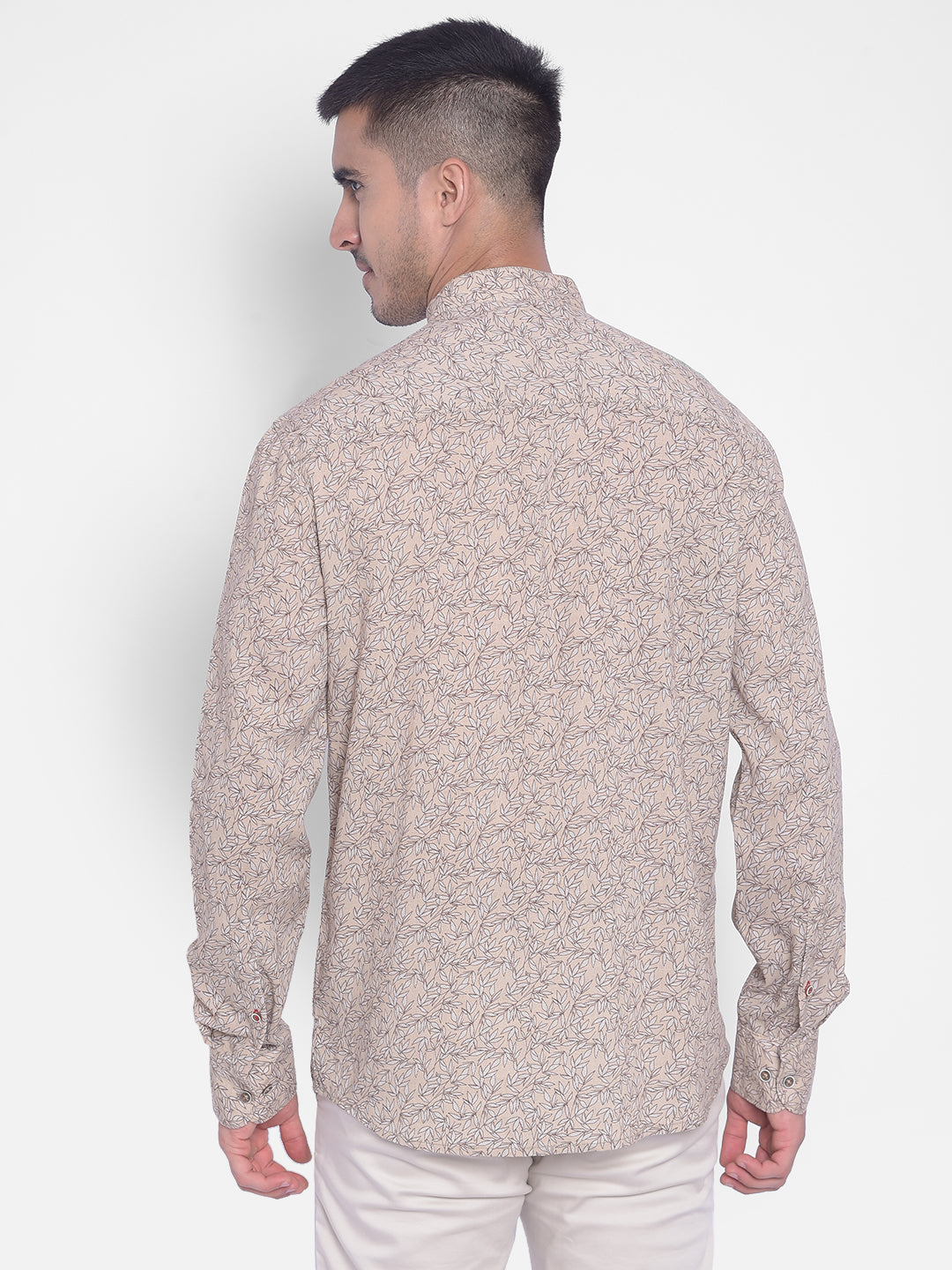 Beige Printed Kurta-Men Jeans-Crimsoune Club