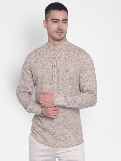 Beige Printed Kurta-Men Jeans-Crimsoune Club