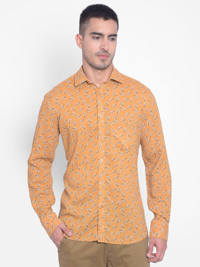 Mustard Printed Shirt-Men Jeans-Crimsoune Club