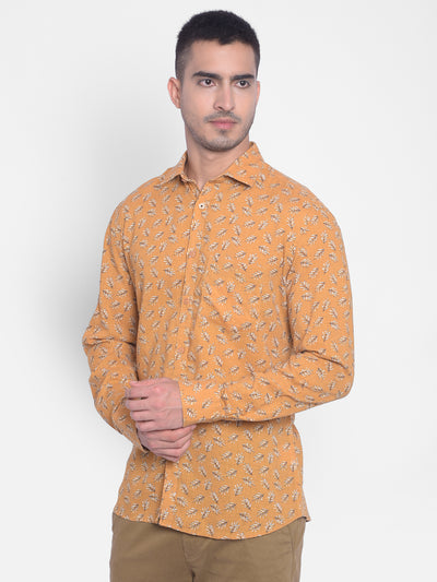 Mustard Printed Shirt-Men Jeans-Crimsoune Club