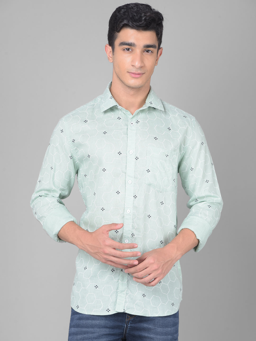 Green Printed Shirt-Men Shirts-Crimsoune Club