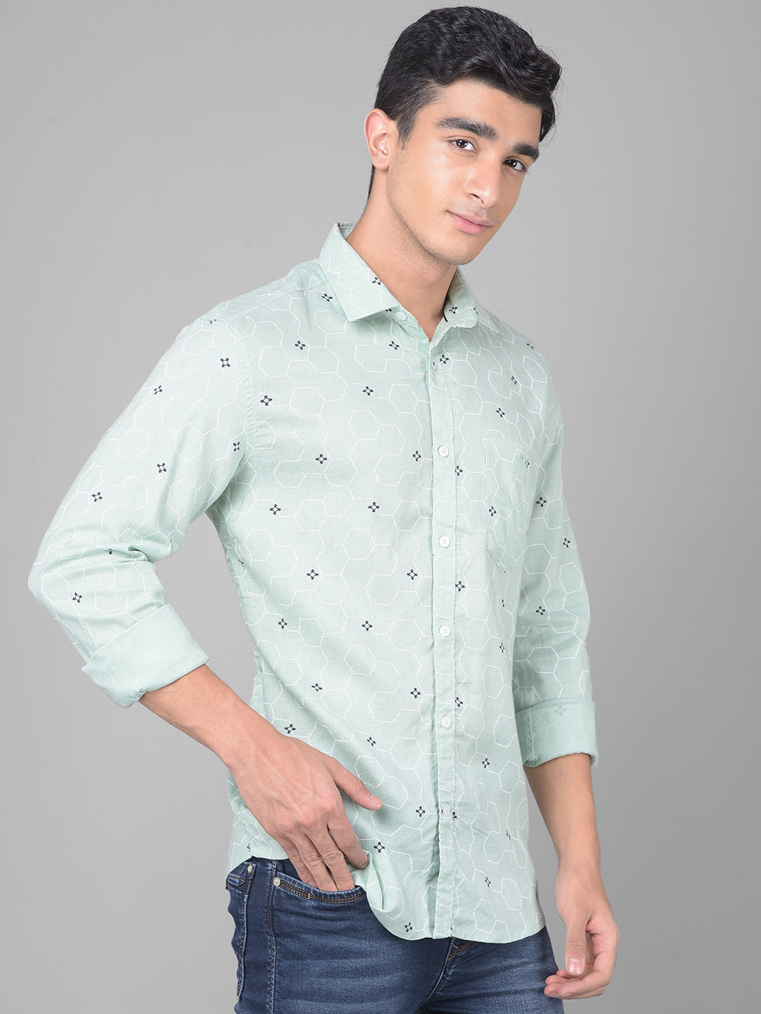 Green Printed Shirt-Men Shirts-Crimsoune Club