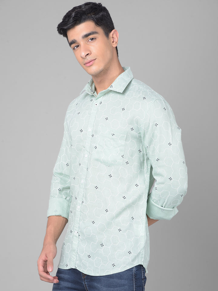 Green Printed Shirt-Men Shirts-Crimsoune Club