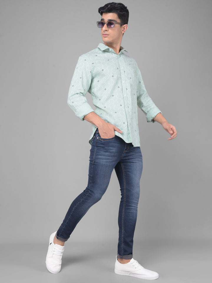 Green Printed Shirt-Men Shirts-Crimsoune Club