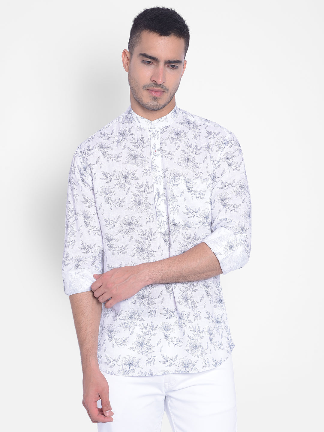 White Floral kurta-Men Jeans-Crimsoune Club