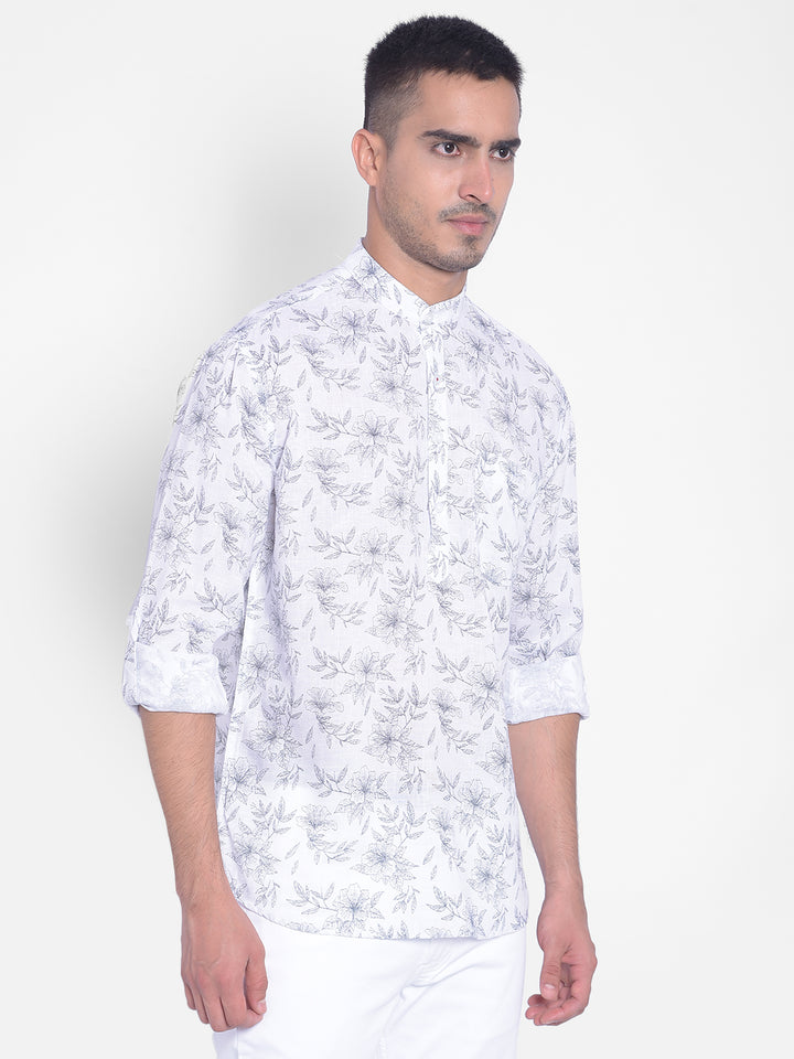 White Floral kurta-Men Jeans-Crimsoune Club