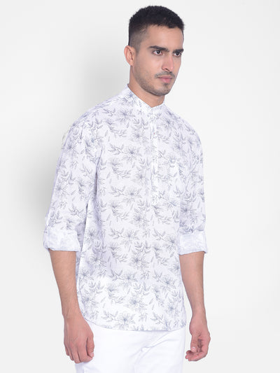 White Floral kurta-Men Jeans-Crimsoune Club