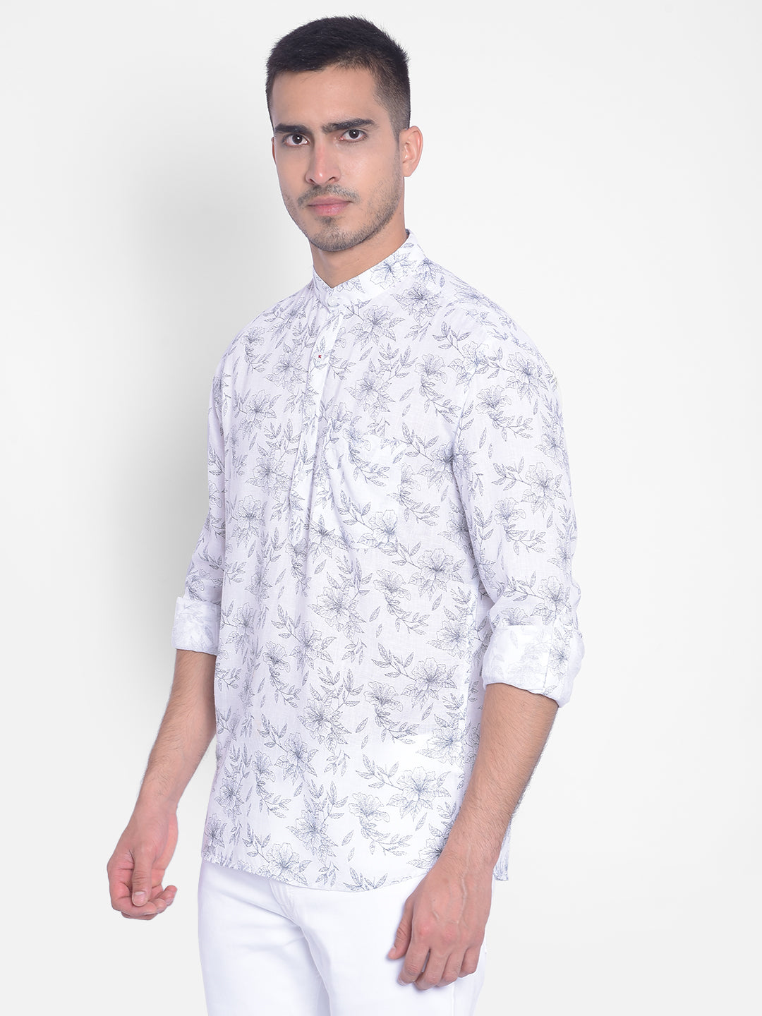 White Floral kurta-Men Jeans-Crimsoune Club