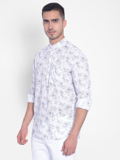 White Floral kurta-Men Jeans-Crimsoune Club
