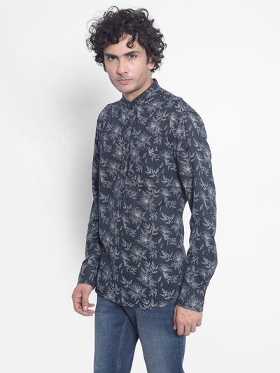 Navy Blue Floral Kurta-Men Kurtas-Crimsoune Club