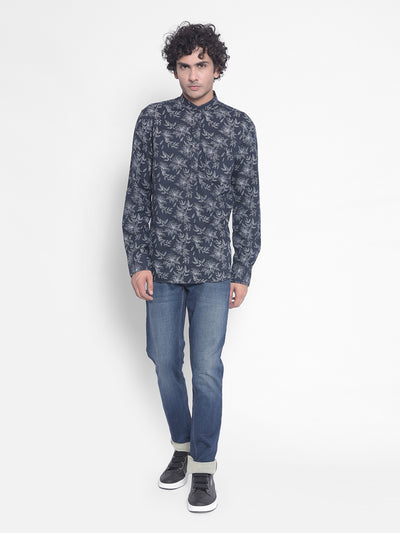 Navy Blue Floral Kurta-Men Kurtas-Crimsoune Club