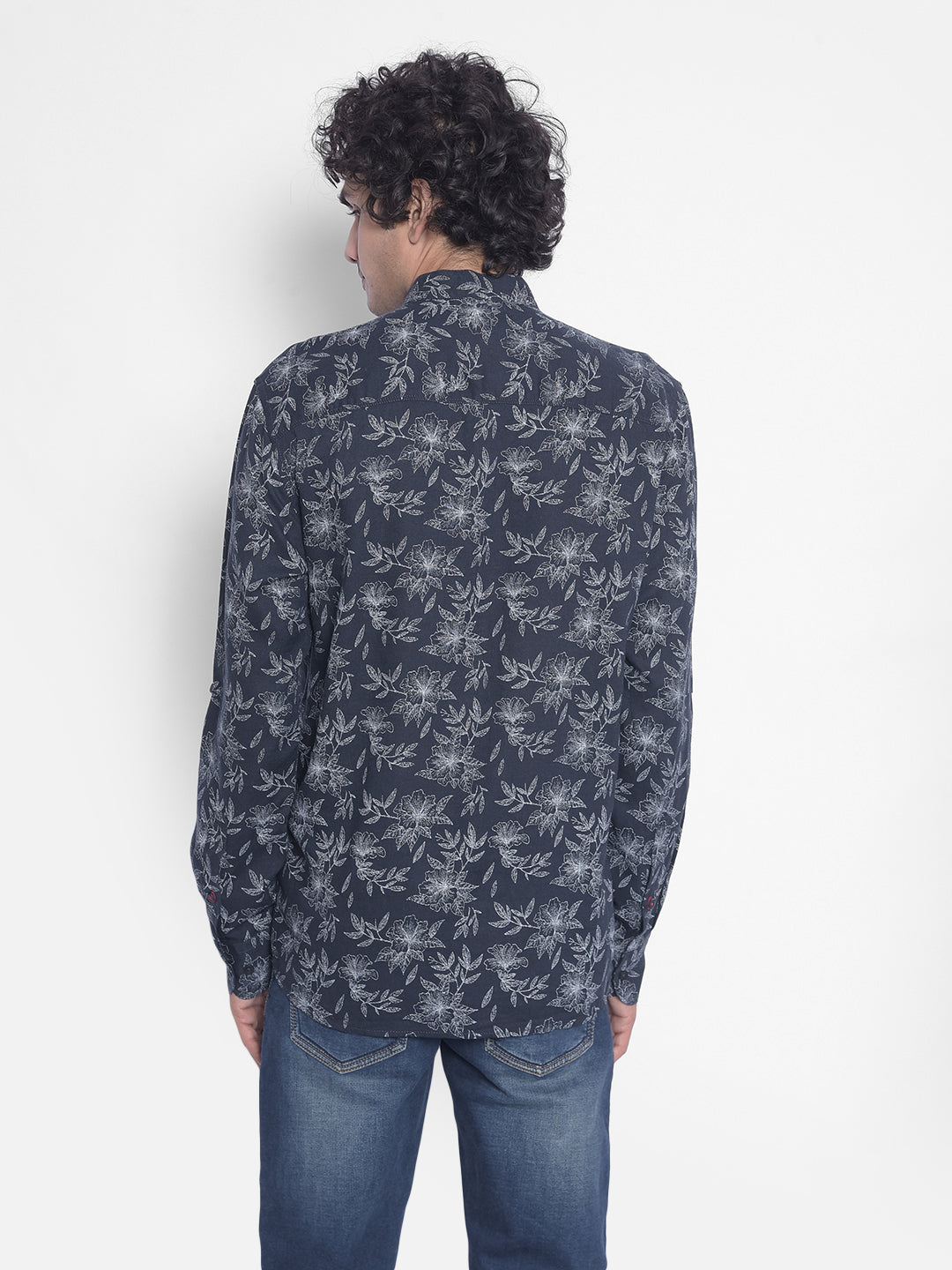 Navy Blue Floral Kurta-Men Kurtas-Crimsoune Club