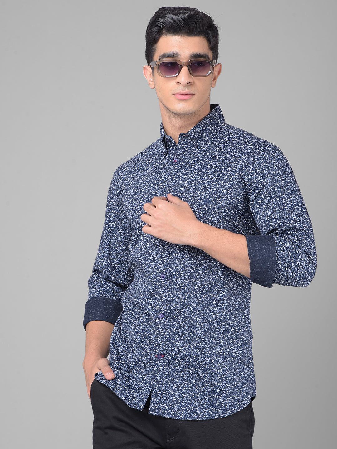 Navy Blue Printed Shirt-Men Shirts-Crimsoune Club