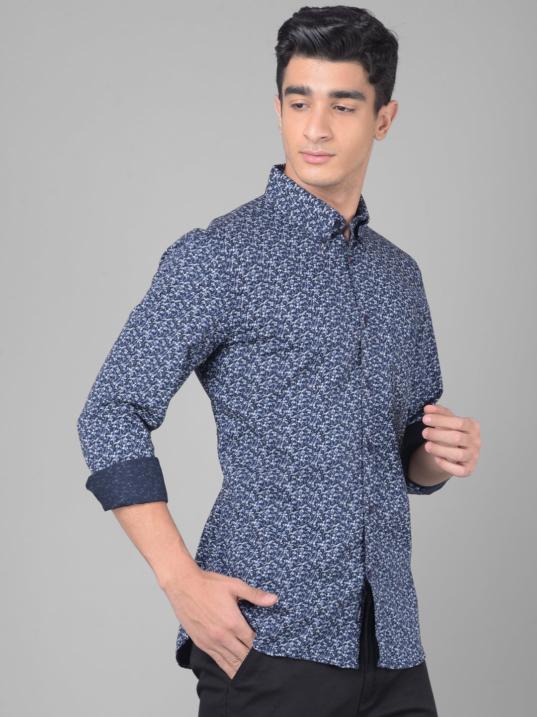 Navy Blue Printed Shirt-Men Shirts-Crimsoune Club