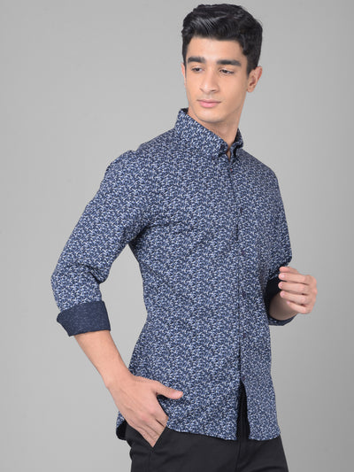 Navy Blue Printed Shirt-Men Shirts-Crimsoune Club