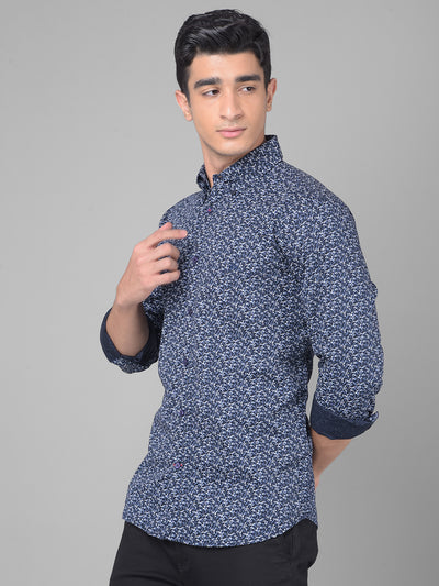 Navy Blue Printed Shirt-Men Shirts-Crimsoune Club