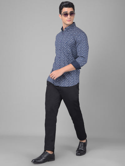 Navy Blue Printed Shirt-Men Shirts-Crimsoune Club