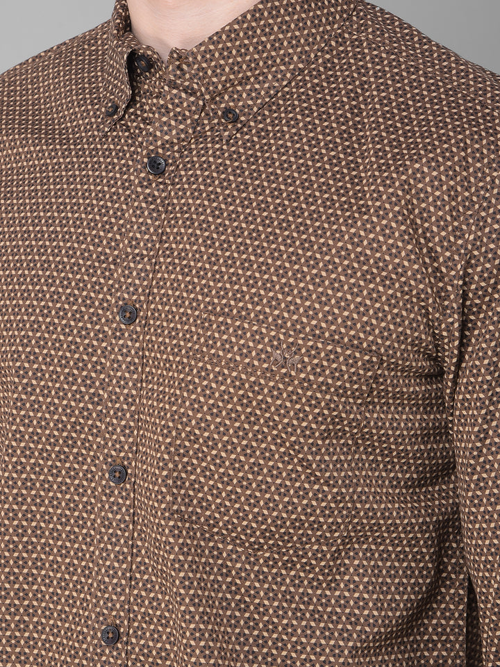 Brown Printed Shirt-Men Shirts-Crimsoune Club