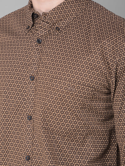 Brown Printed Shirt-Men Shirts-Crimsoune Club