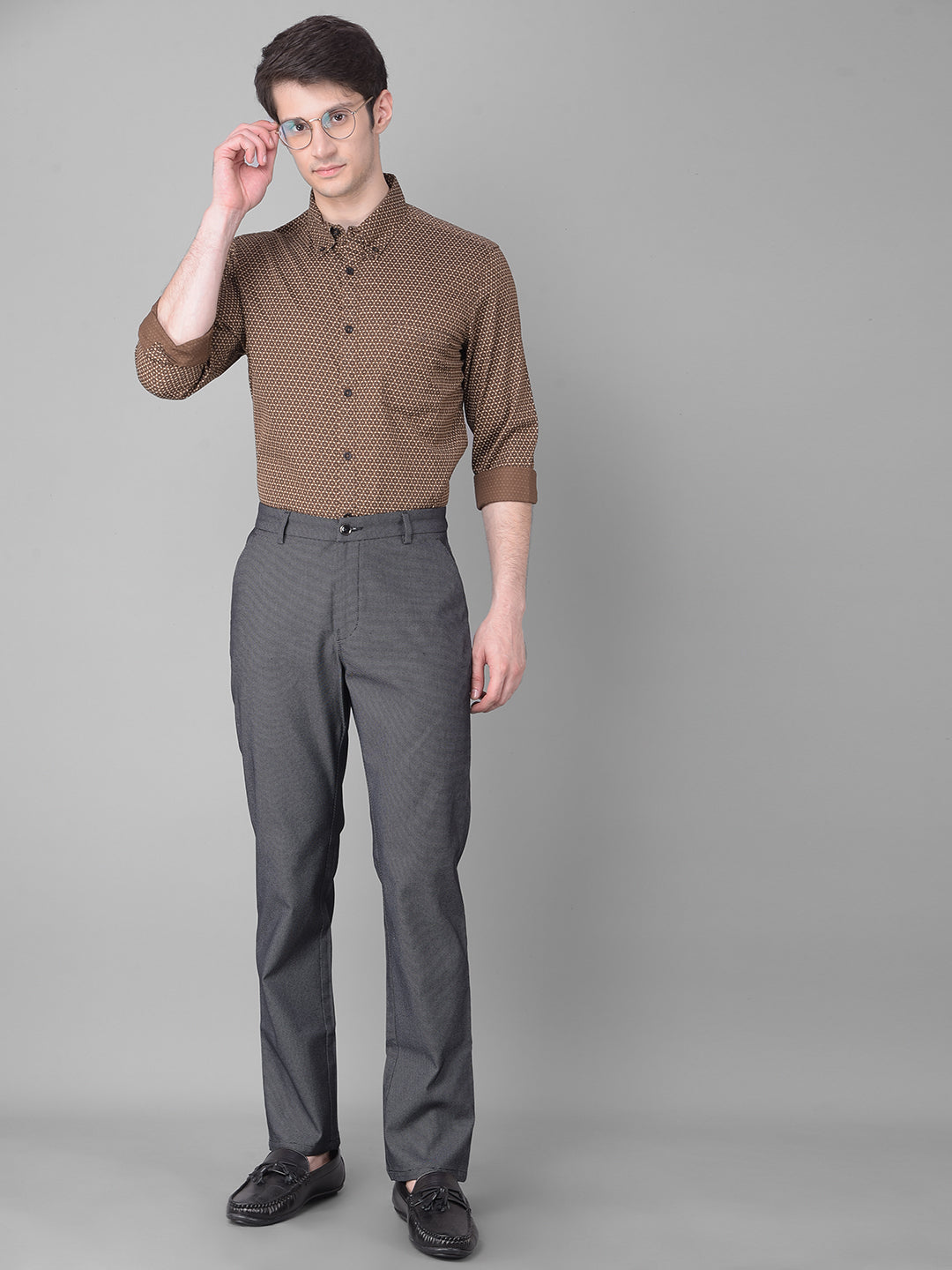 Brown Printed Shirt-Men Shirts-Crimsoune Club