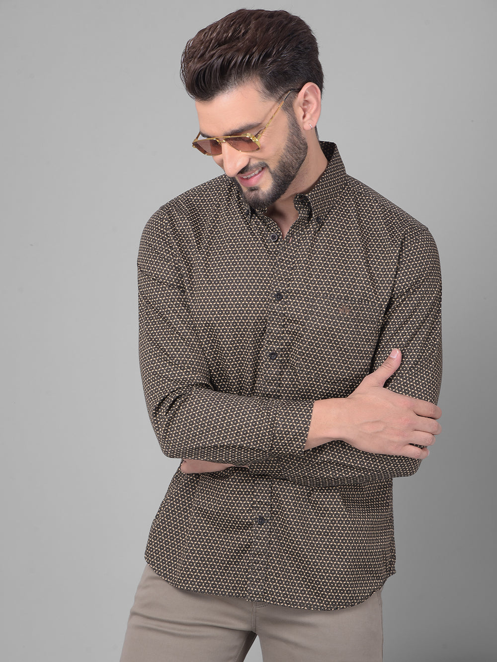 Brown Printed Shirt-Men Shirts-Crimsoune Club