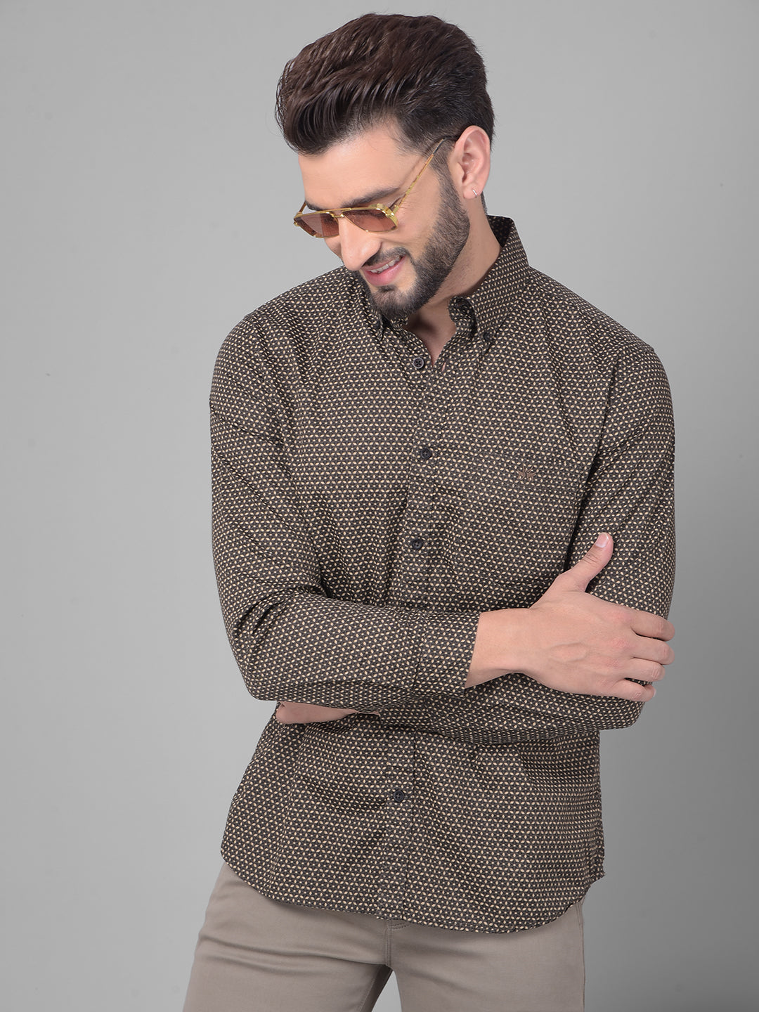 Brown Printed Shirt-Men Shirts-Crimsoune Club