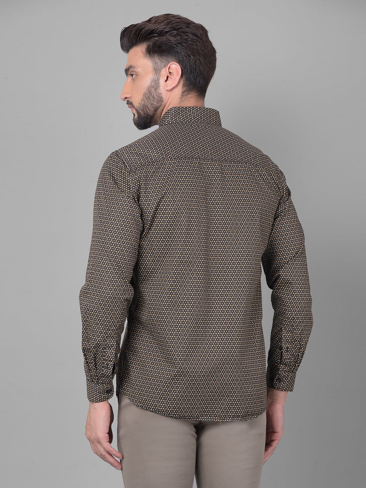 Brown Printed Shirt-Men Shirts-Crimsoune Club