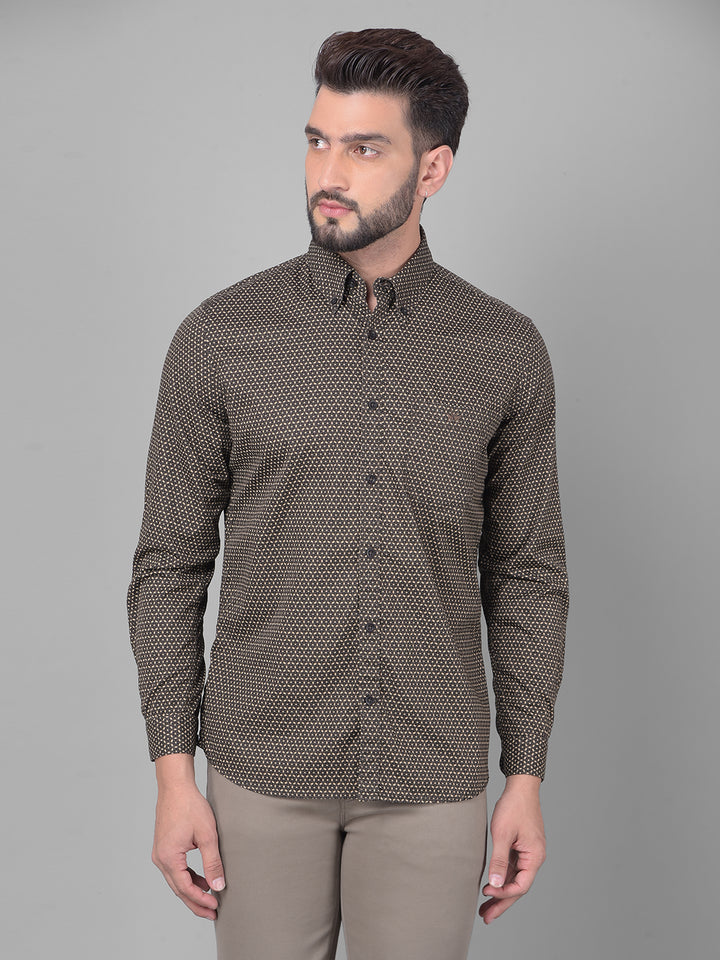 Brown Printed Shirt-Men Shirts-Crimsoune Club