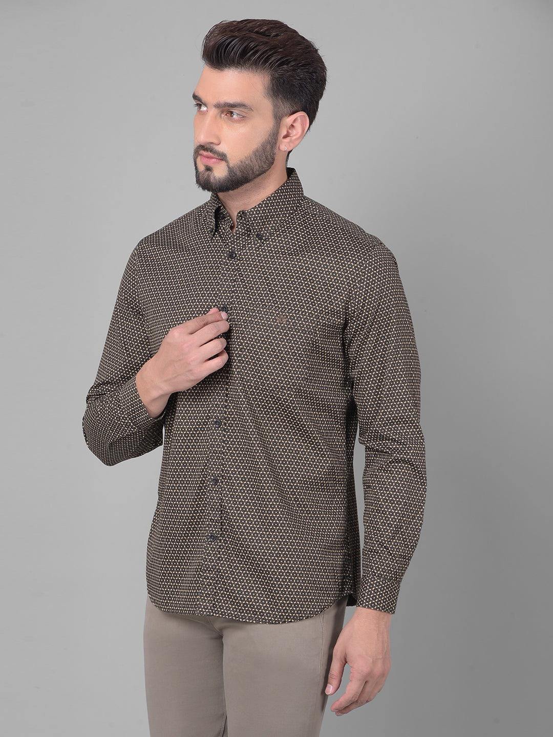 Brown Printed Shirt-Men Shirts-Crimsoune Club