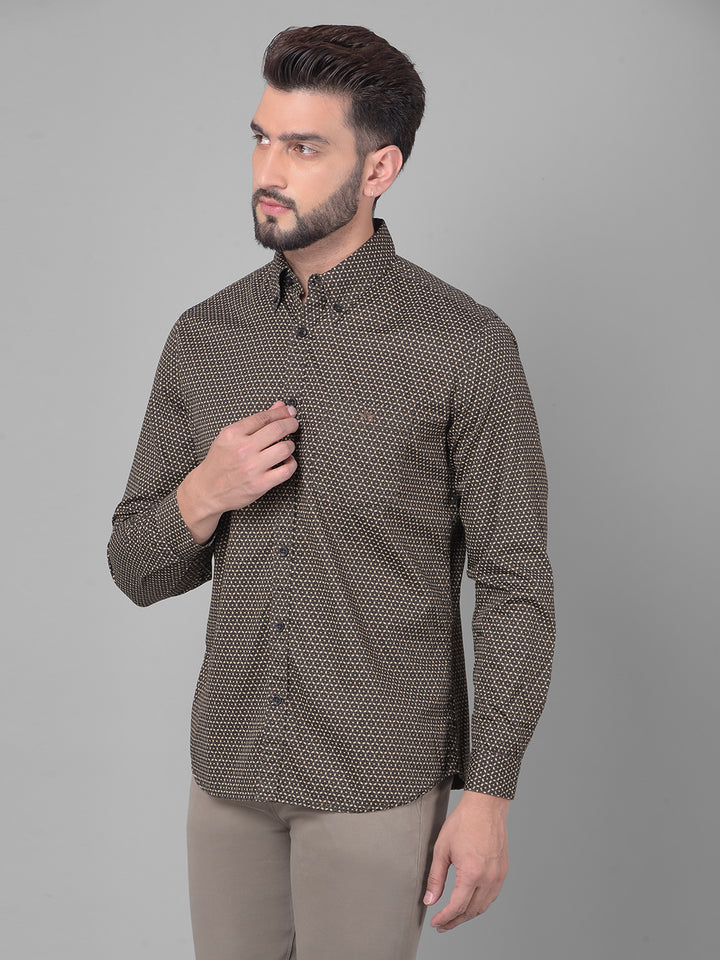 Brown Printed Shirt-Men Shirts-Crimsoune Club