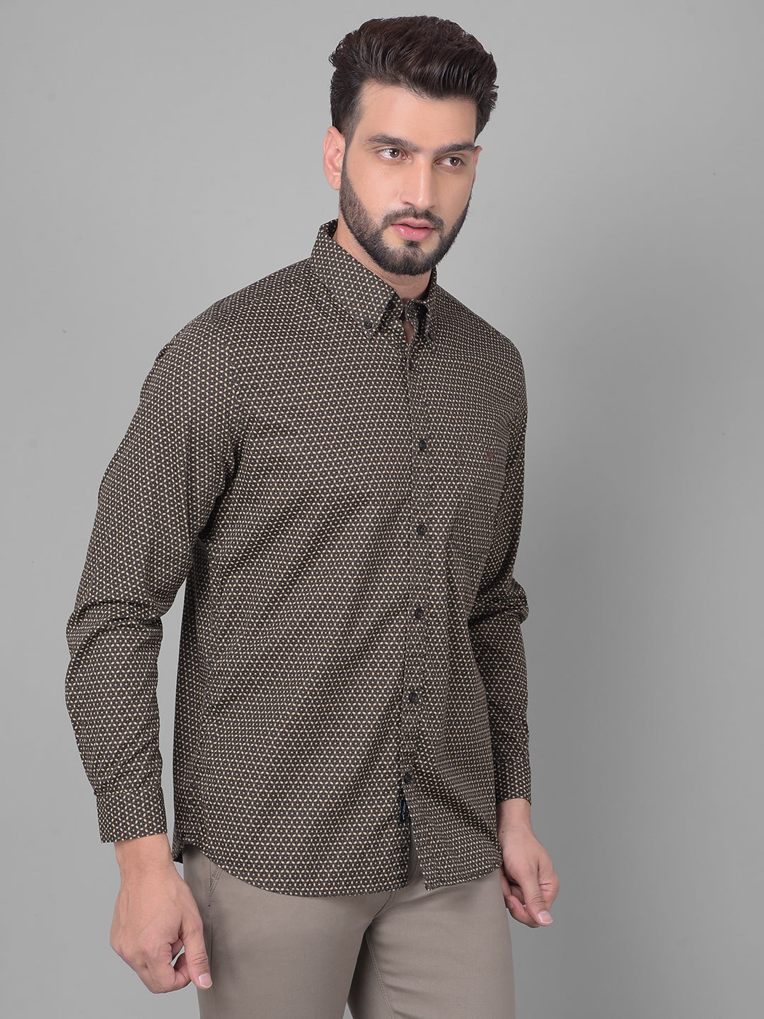 Brown Printed Shirt-Men Shirts-Crimsoune Club