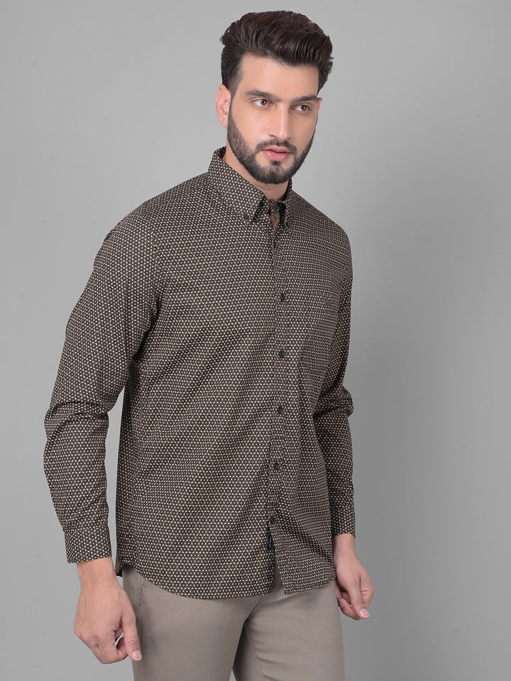 Brown Printed Shirt-Men Shirts-Crimsoune Club