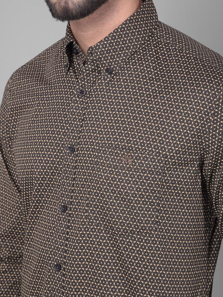 Brown Printed Shirt-Men Shirts-Crimsoune Club