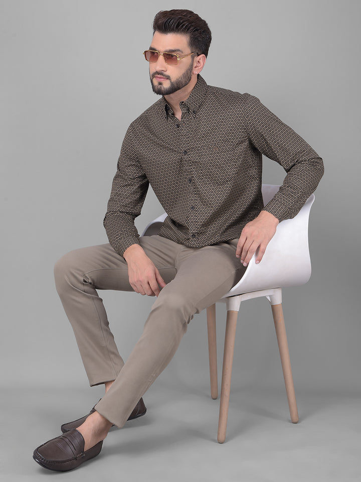 Brown Printed Shirt-Men Shirts-Crimsoune Club