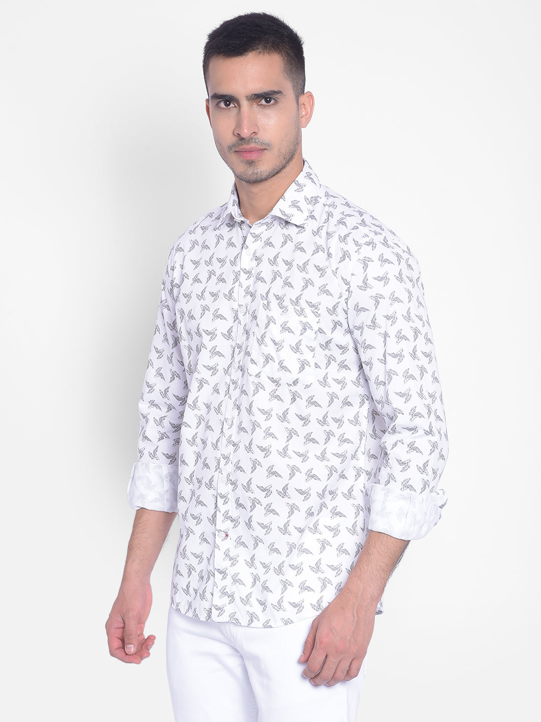 White Printed Shirt-Men Jeans-Crimsoune Club