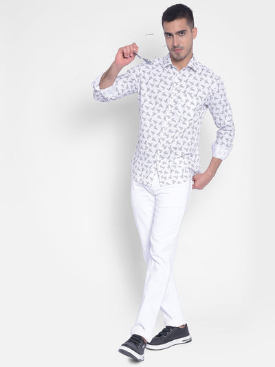 White Printed Shirt-Men Jeans-Crimsoune Club