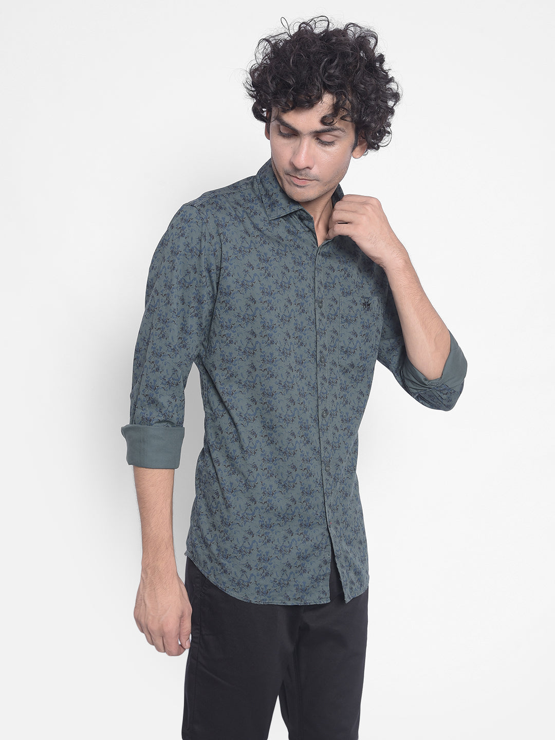 Green Printed Shirt-Men Shirts-Crimsoune Club