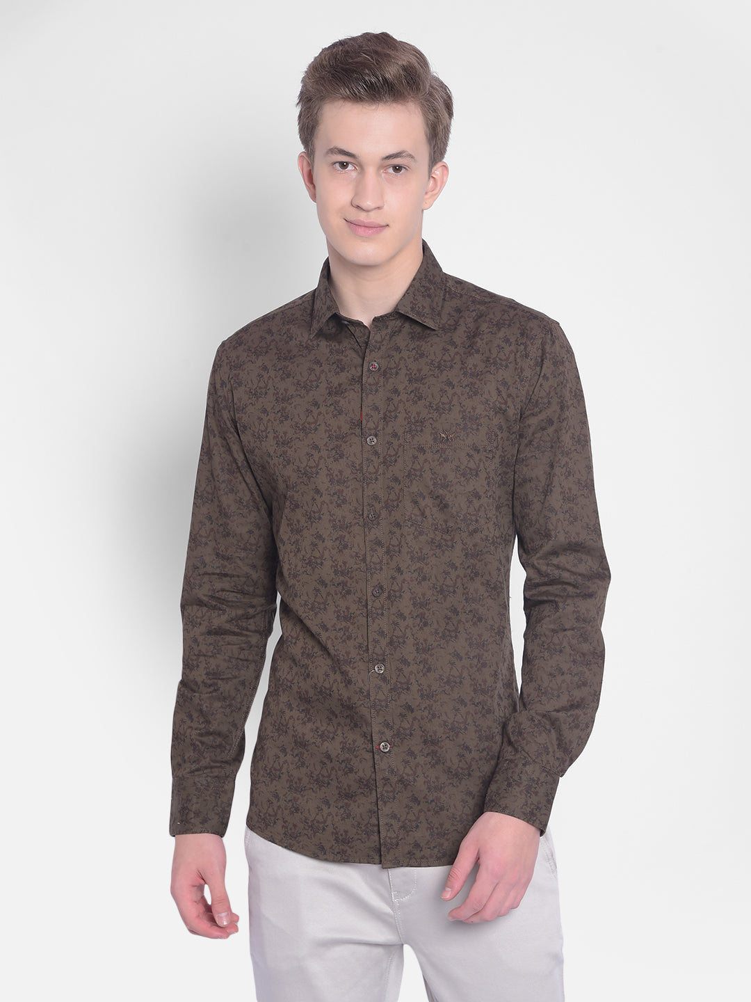 Brown Printed Shirt-Men Shirts-Crimsoune Club