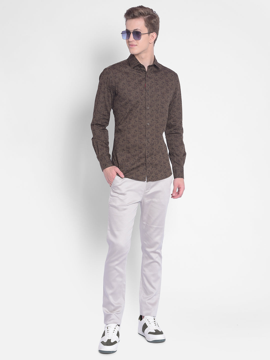 Brown Printed Shirt-Men Shirts-Crimsoune Club