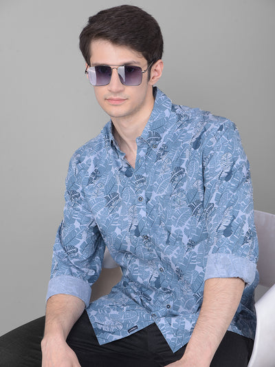 Blue Floral Shirt-Men Shirts-Crimsoune Club