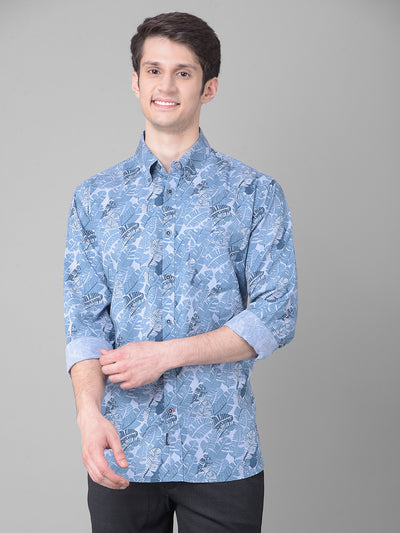Blue Floral Shirt-Men Shirts-Crimsoune Club