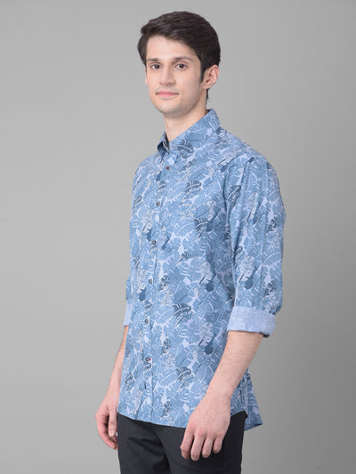 Blue Floral Shirt-Men Shirts-Crimsoune Club