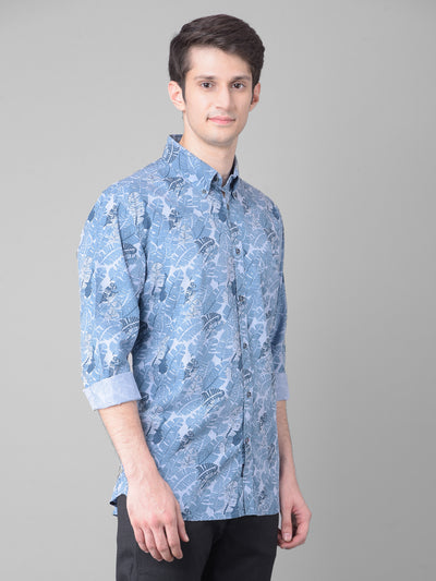 Blue Floral Shirt-Men Shirts-Crimsoune Club