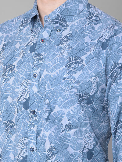 Blue Floral Shirt-Men Shirts-Crimsoune Club