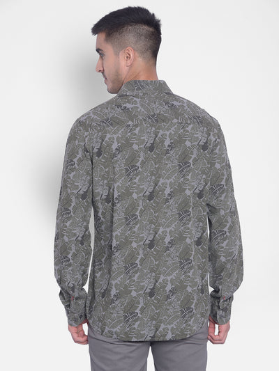 Olive Printed Shirt-Men Jeans-Crimsoune Club