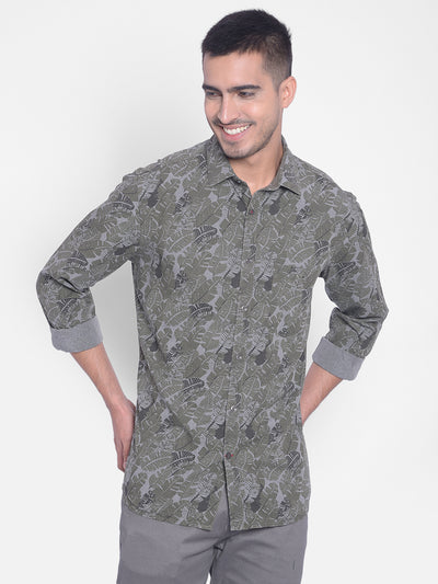 Olive Printed Shirt-Men Jeans-Crimsoune Club