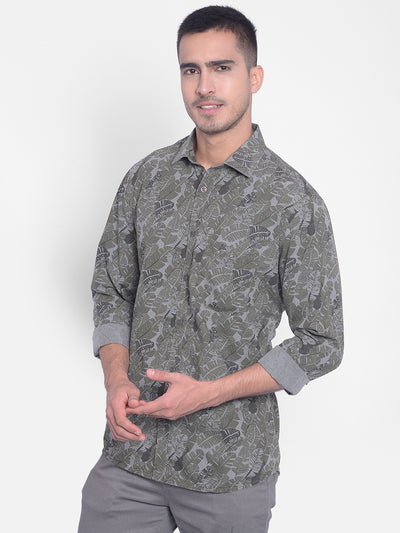 Olive Printed Shirt-Men Jeans-Crimsoune Club