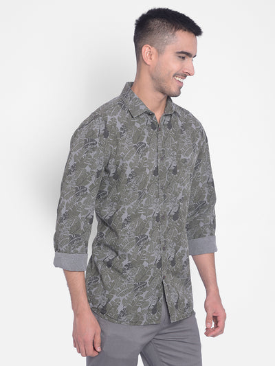 Olive Printed Shirt-Men Jeans-Crimsoune Club