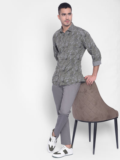 Olive Printed Shirt-Men Jeans-Crimsoune Club