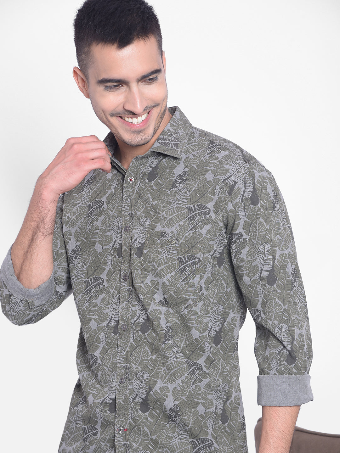 Olive Printed Shirt-Men Jeans-Crimsoune Club